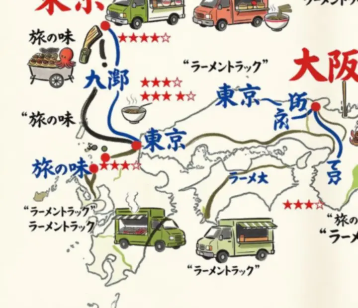 Carte illustrée de l'itinéraire de championnat du food truck