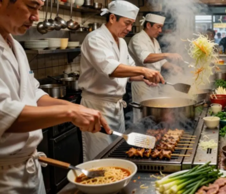 Équipe de cuisine en pleine action dans un restaurant inspiré de Cooking Tour
