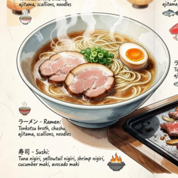 Menu illustré inspiré d'un izakaya japonais dans Cooking Tour